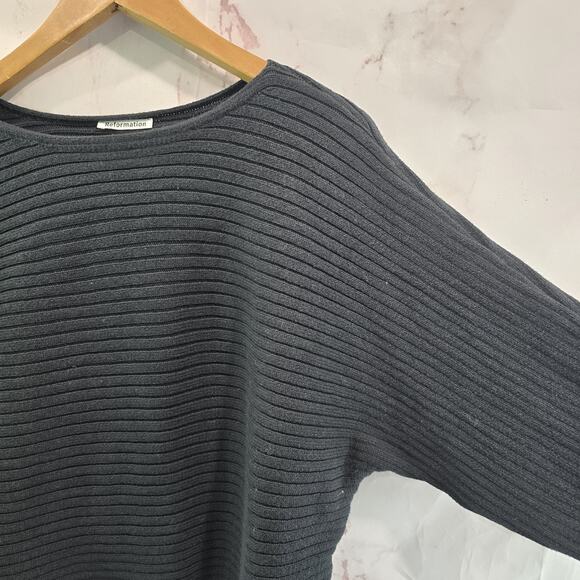Reformation Sweater Womens Small Black Cropped Ribbed Organic Cotton Cort - Picture 9 of 10